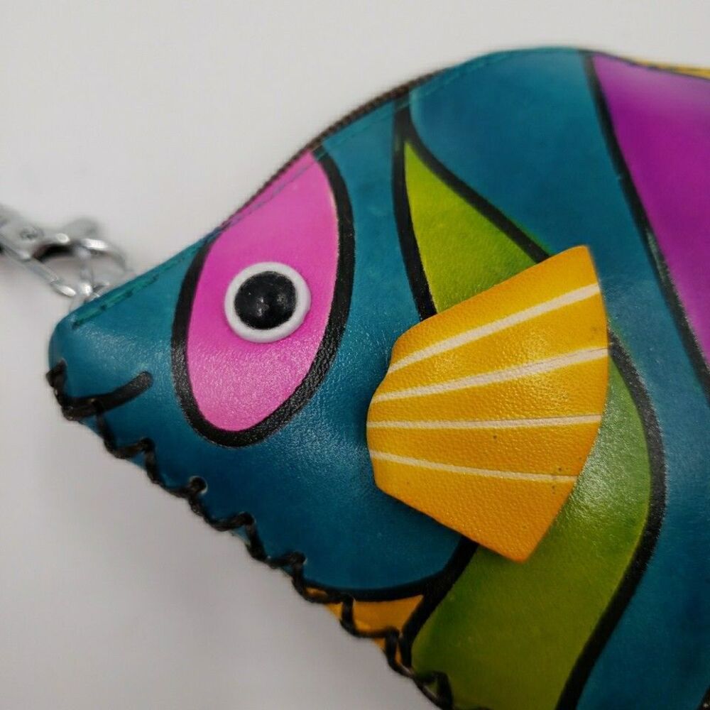 Tropical Fish Wristlet Coin Purse Handmade Leather Zipper Pouch Cruise Accessory - Picture 6 of 15